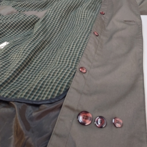 Brem Rainwear Trench Coat Women's Green Double Breasted Belt Bank Vent Sz 10 - Picture 9 of 11